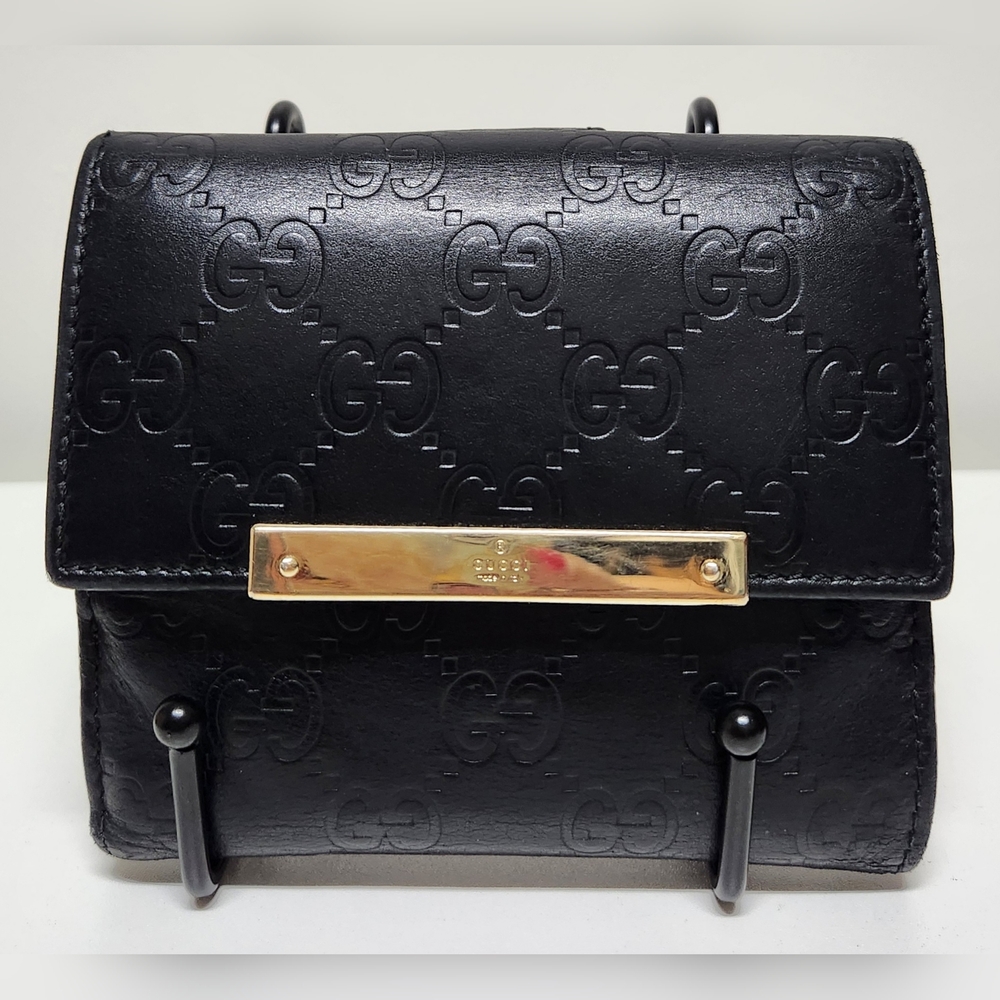 GUCCI French Flap Wallet Black Guccisima Leather